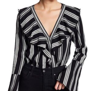 Herringbone Stripe Ruffle Bodysuit